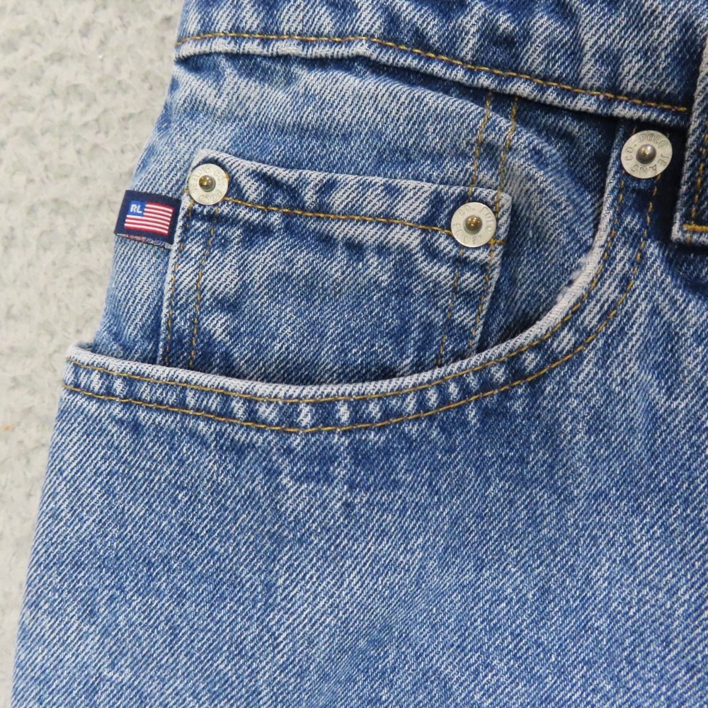 Vintage Polo Ralph Lauren USA Flag Relaxed Jeans 32x34 Light Wash 90s Y2K - Picture 5 of 12